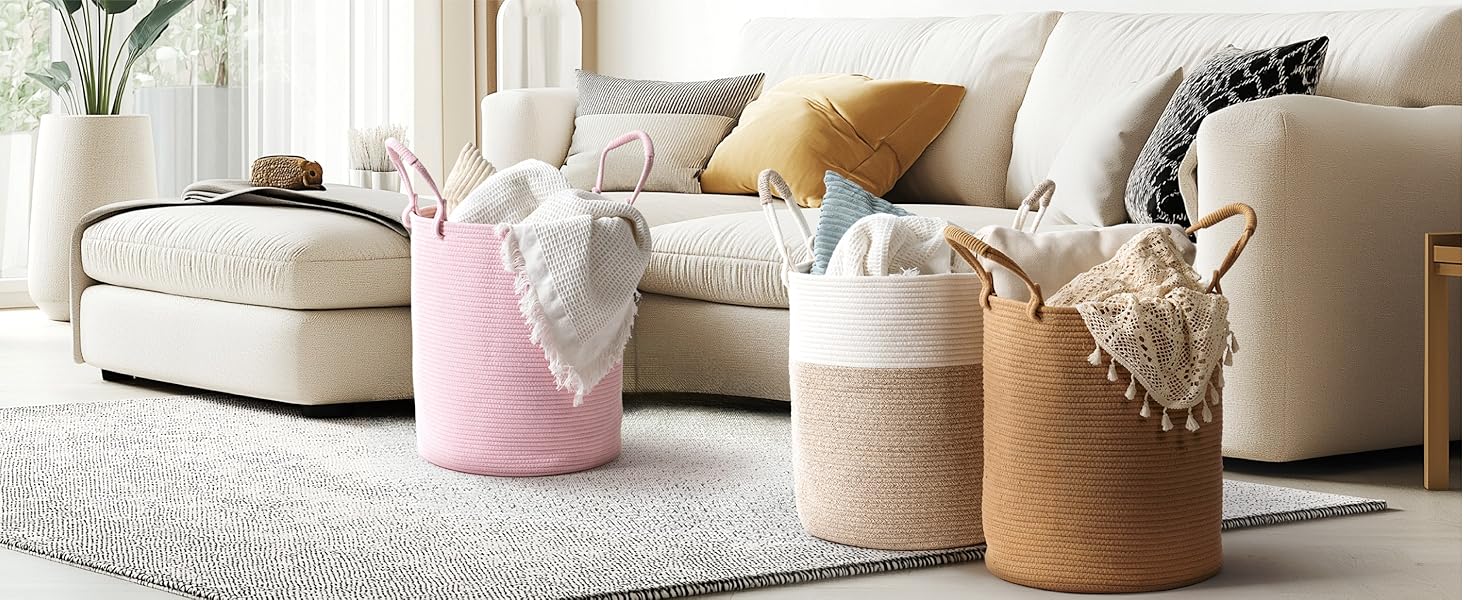 KODOMOORE baskets in a cozy living room